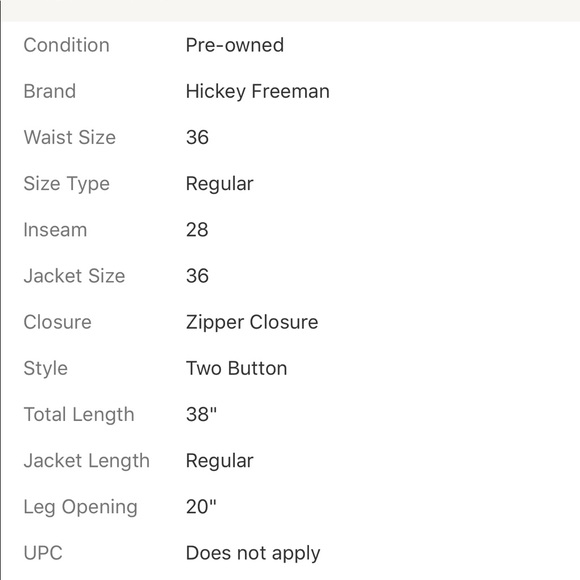 HICKEY FREEMAN SUIT TWO BUTTON CLOSURE SIZE 40R Dark Blue - Picture 7 of 8